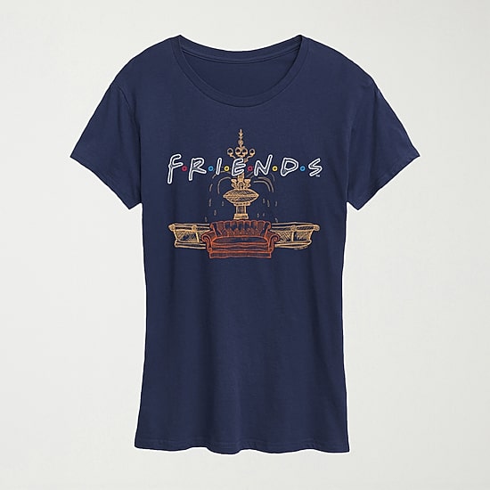 Couch Fountain Set Womens Crew Neck Short Sleeve Regular Fit Friends Graphic T-Shirt