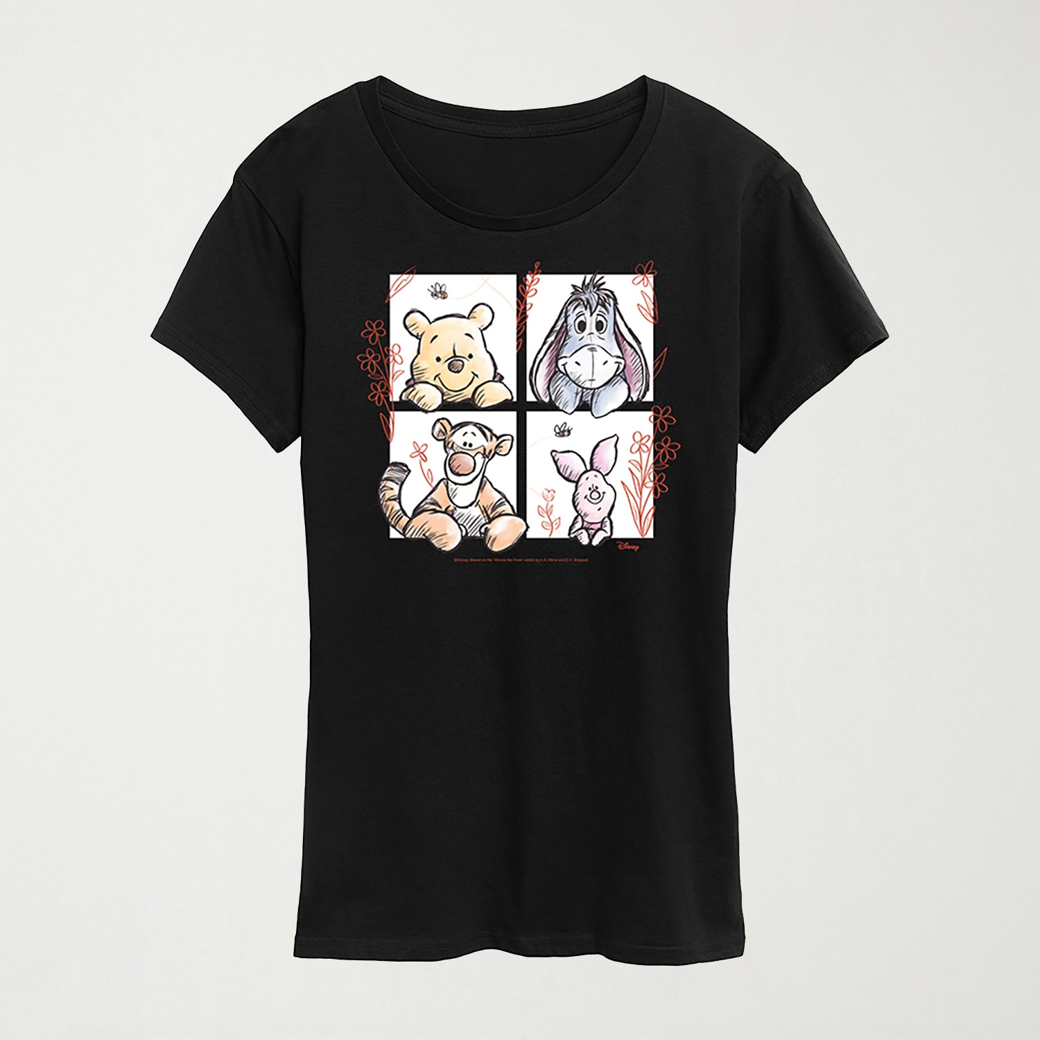 Friends Grid Womens Crew Neck Short Sleeve Regular Fit Winnie The Pooh Graphic T-Shirt