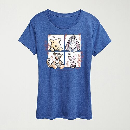 Hybrid Tees Friends Grid Womens Crew Neck Short Sleeve Regular Fit Winnie The Pooh Graphic T-shirt In Blue