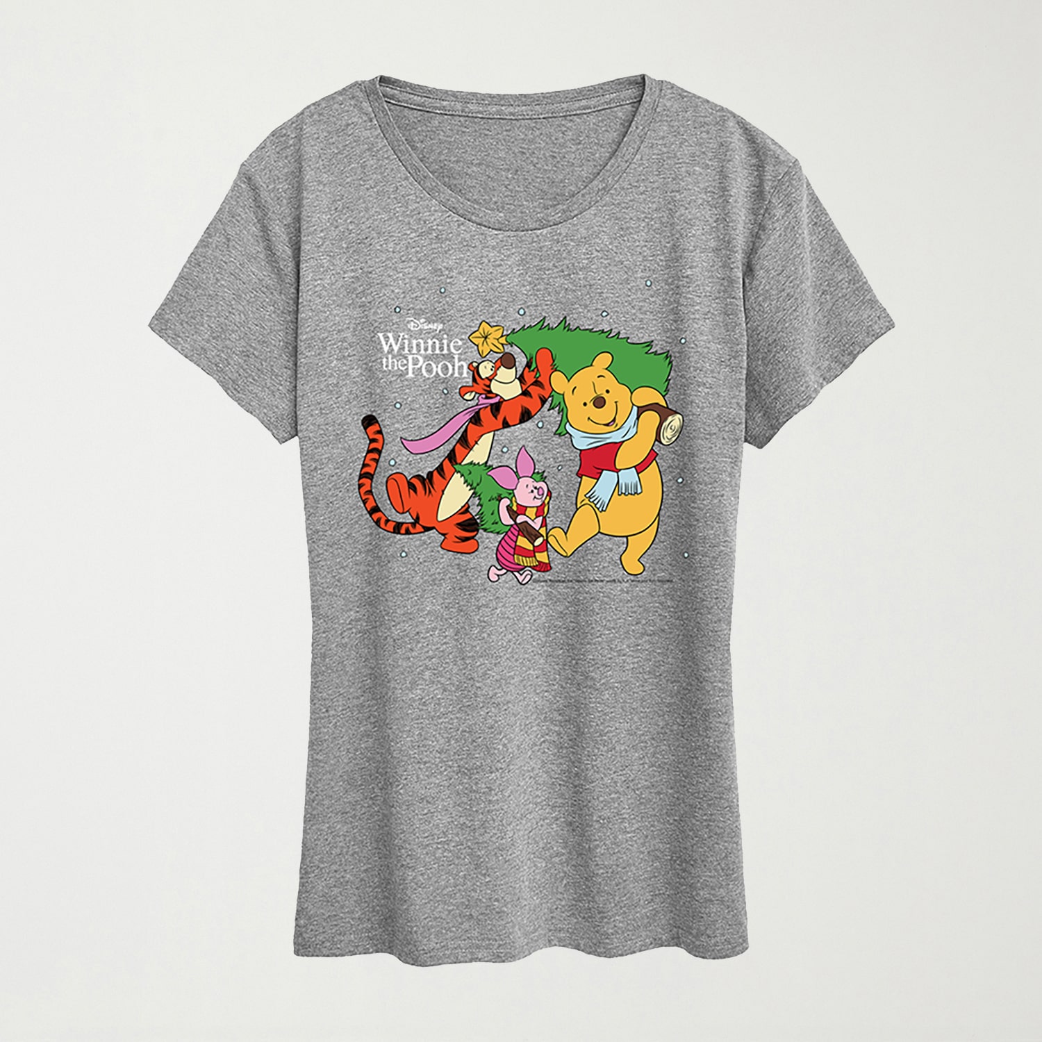 Christmas Womens Crew Neck Short Sleeve Regular Fit Winnie The Pooh Graphic T-Shirt