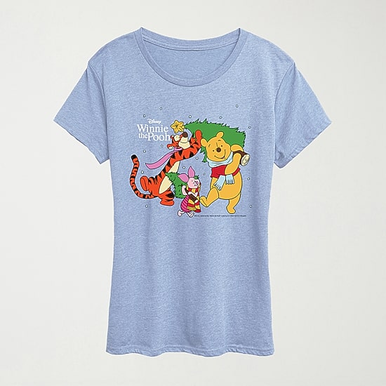 Christmas Womens Crew Neck Short Sleeve Regular Fit Winnie The Pooh Graphic T-Shirt