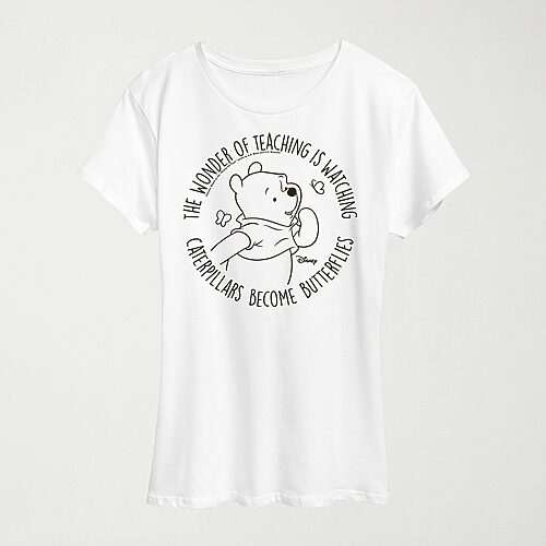 Hybrid Tees The Wonder Of Teaching Womens Crew Neck Short Sleeve Regular Fit Winnie The Pooh Graphic T-shirt In White