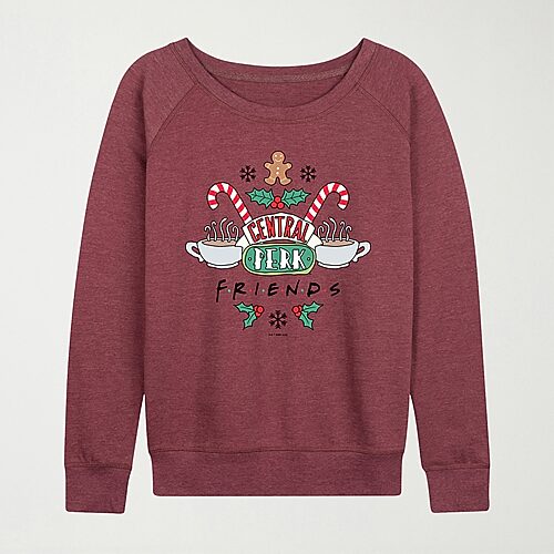 Hybrid Tees Holiday Central Perk Womens Crew Neck Long Sleeve Friends Pullover Sweater In Red