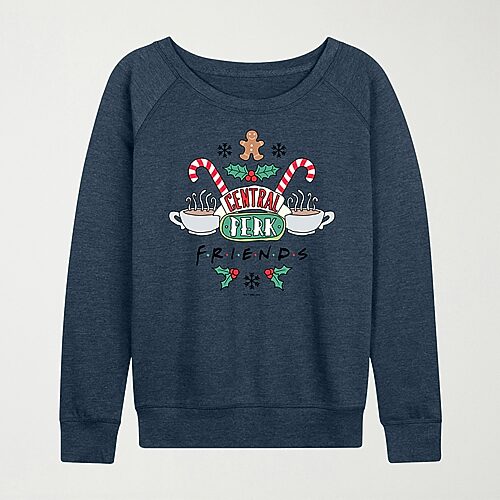 Hybrid Tees Holiday Central Perk Womens Crew Neck Long Sleeve Friends Pullover Sweater In Blue
