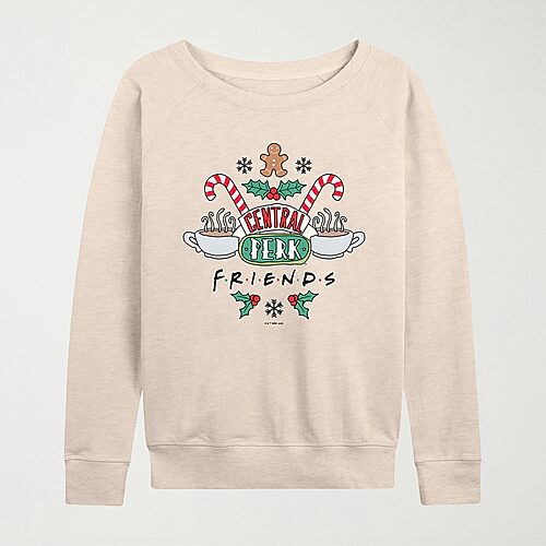 Hybrid Tees Holiday Central Perk Womens Crew Neck Long Sleeve Friends Pullover Sweater In Beige
