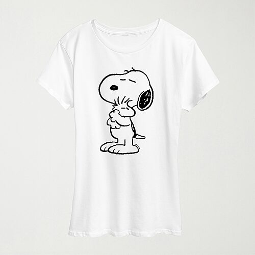 Hybrid Tees Loves Womens Crew Neck Short Sleeve Regular Fit Peanuts Snoopy Graphic T-shirt In White