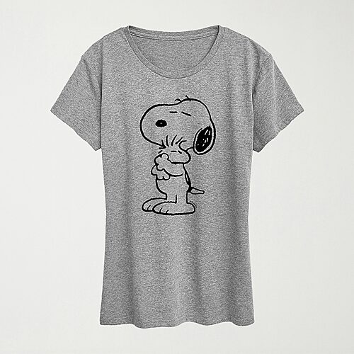 Hybrid Tees Loves Womens Crew Neck Short Sleeve Regular Fit Peanuts Snoopy Graphic T-shirt In Gray