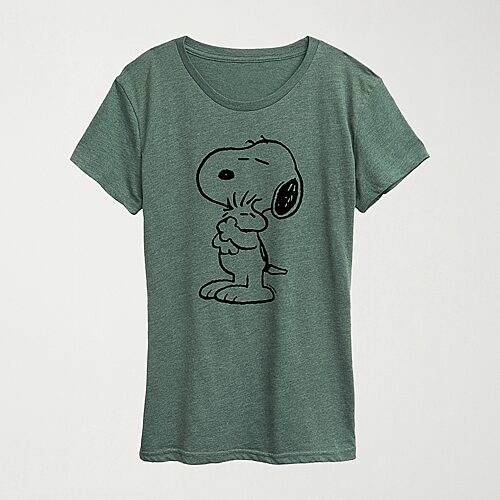 Hybrid Tees Loves Womens Crew Neck Short Sleeve Regular Fit Peanuts Snoopy Graphic T-shirt In Green