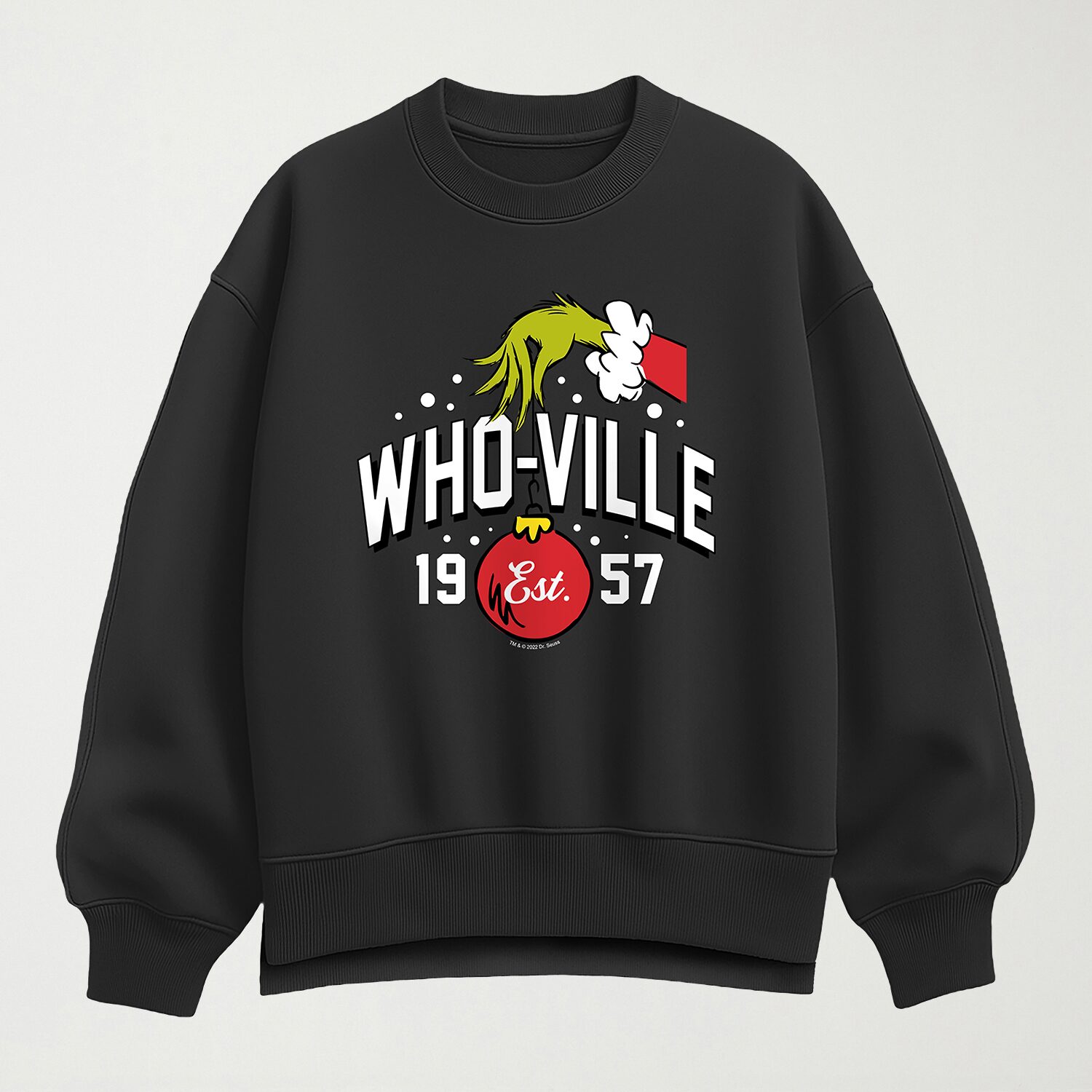 Whoville Hand Womens Crew Neck Long Sleeve Grinch Pullover Sweater
