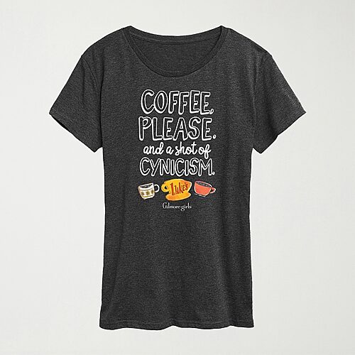 Hybrid Tees Coffee And Cynisism Womens Crew Neck Short Sleeve Regular Fit Graphic T-shirt In Gray