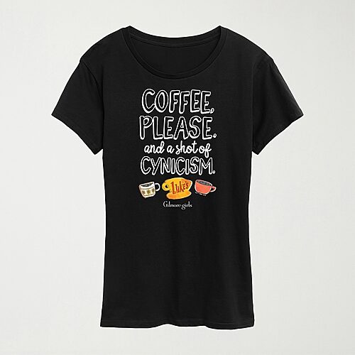 Hybrid Tees Coffee And Cynisism Womens Crew Neck Short Sleeve Regular Fit Graphic T-shirt In Black