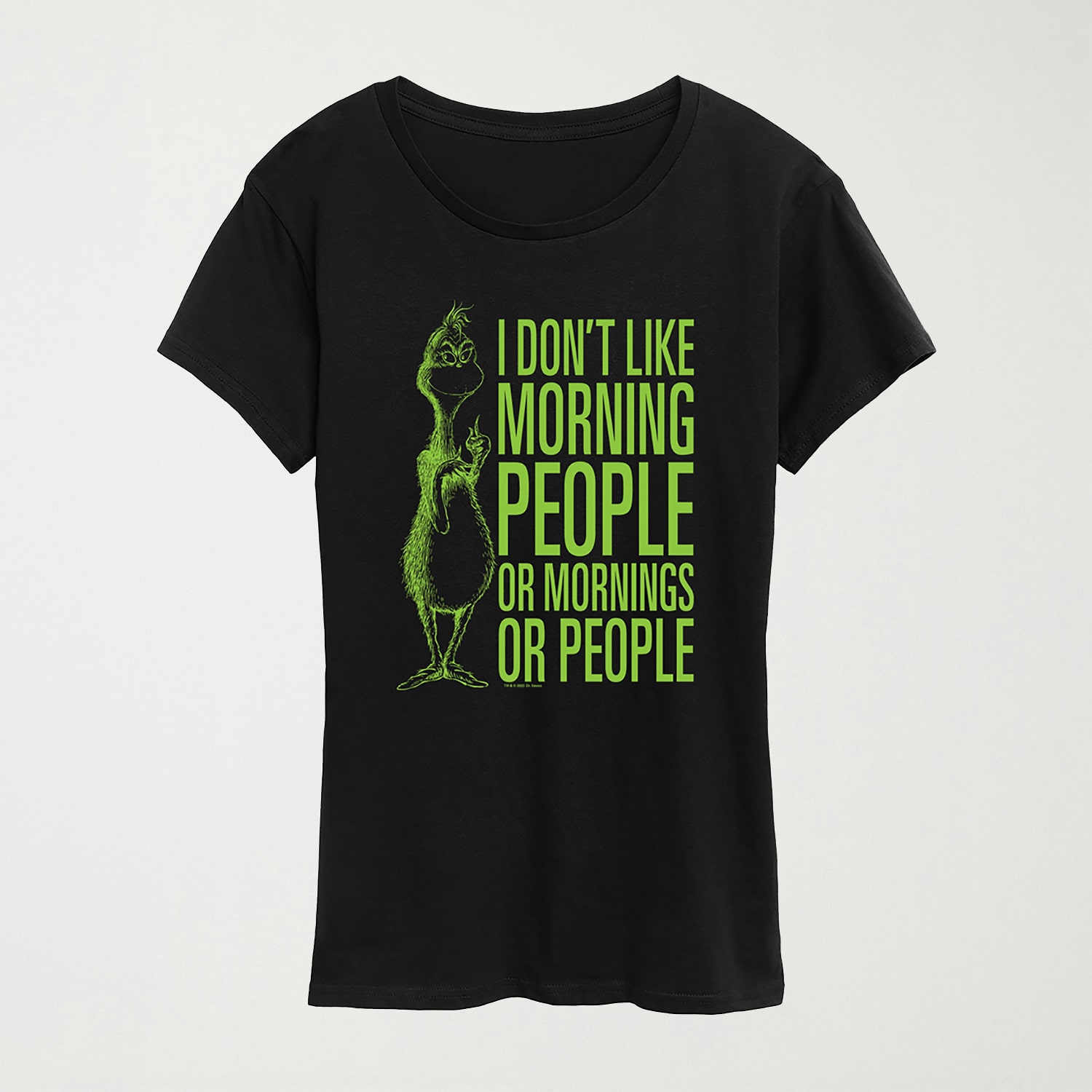 Morning People Womens Crew Neck Short Sleeve Regular Fit Grinch Graphic T-Shirt