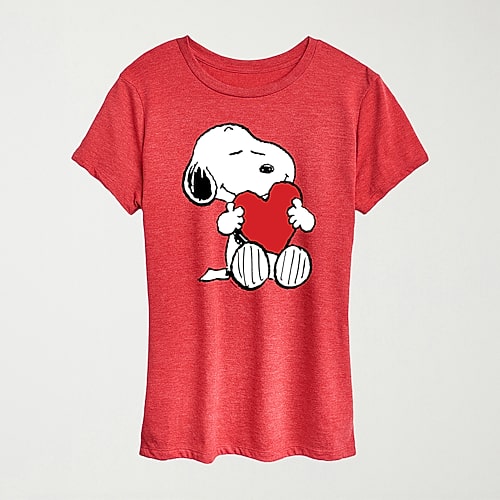 Hybrid Tees Hugging Heart Womens Crew Neck Short Sleeve Regular Fit Peanuts Snoopy Graphic T-shirt In Red