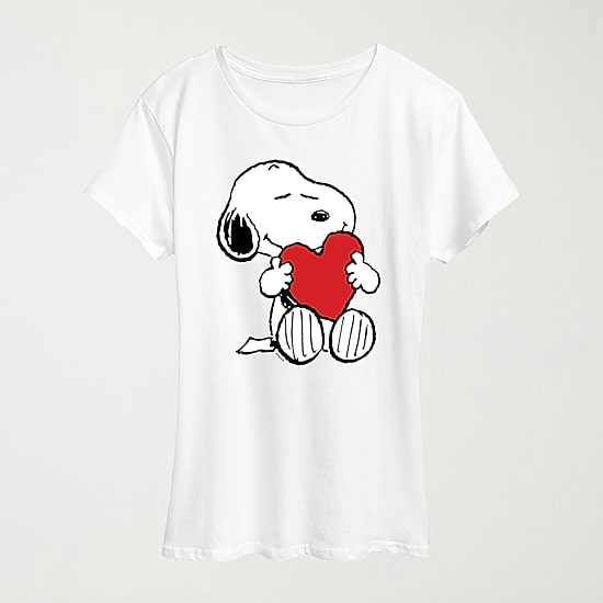 Hugging Heart Womens Crew Neck Short Sleeve Regular Fit Peanuts Snoopy Graphic T-Shirt