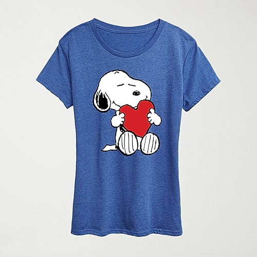 Hybrid Tees Hugging Heart Womens Crew Neck Short Sleeve Regular Fit Peanuts Snoopy Graphic T-shirt In Blue