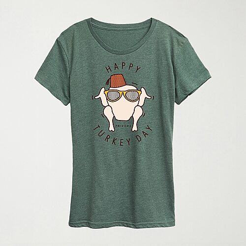 Hybrid Tees Happy Turkey Day Womens Crew Neck Short Sleeve Regular Fit Friends Graphic T-shirt In Green