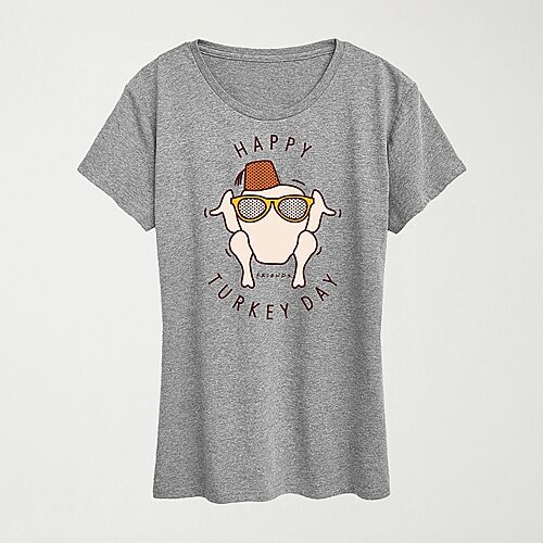 Hybrid Tees Happy Turkey Day Womens Crew Neck Short Sleeve Regular Fit Friends Graphic T-shirt In Gray