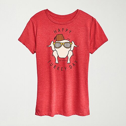Hybrid Tees Happy Turkey Day Womens Crew Neck Short Sleeve Regular Fit Friends Graphic T-shirt In Red
