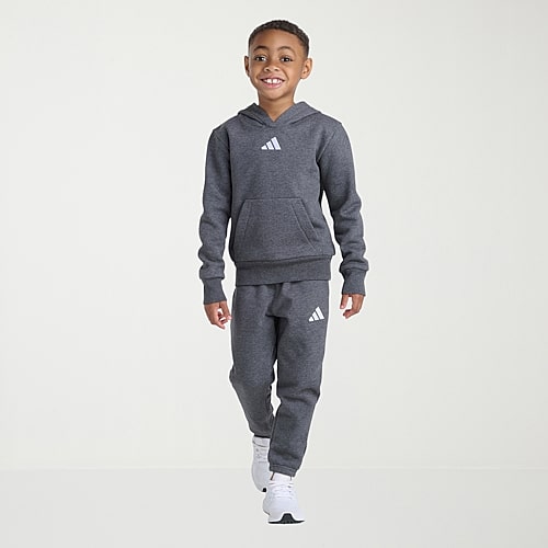 adidas Boys' 2T-7 Long-Sleeve Hooded Fleece Pullover and Jogger, 2-Piece Set - Dark Heather Gray