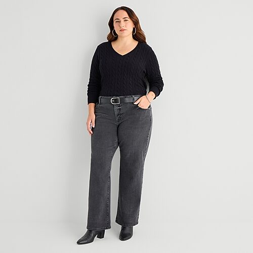 St. John's Bay Womens Plus Mid Rise Straight Leg Jean In Black