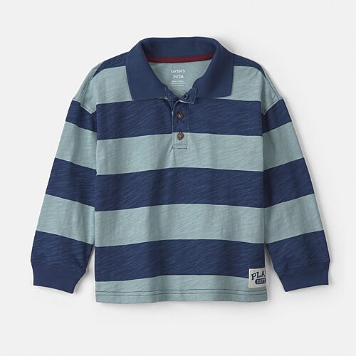 Carter's Babies' Toddler Boys Long Sleeve Regular Fit Polo Shirt In Blue