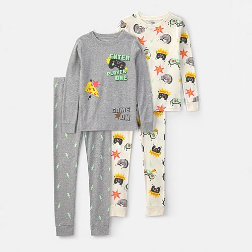 Carter's Little & Big Kid Boys Crew Neck Long Sleeve 4-pc. Pajama Set In Gray