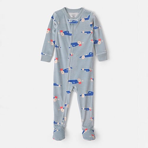 Carter's Babies' Dreamplush Toddler Boys Footed Crew Neck Long Sleeve Footed Pajamas In Blue
