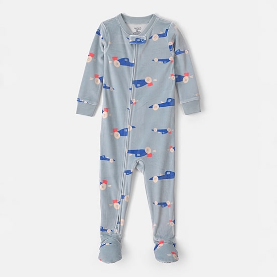 Carter's Dreamplush Toddler Boys Footed Crew Neck Long Sleeve Footed Pajamas