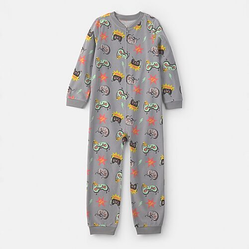 Carter's Little & Big Kid Boys Crew Neck Long Sleeve One Piece Pajama In Gray