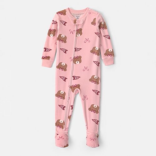 Carter's Babies' Toddler Girls Footed Crew Neck Long Sleeve Footed Pajamas In Pink
