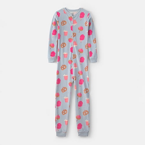 Carter's Little & Big Kid Girls Crew Neck Long Sleeve One Piece Pajama In Blue