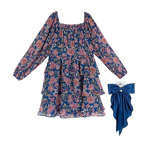 Rare Editions Big Kid Girls Balloon Long Sleeve Fit + Flare Dress In Blue