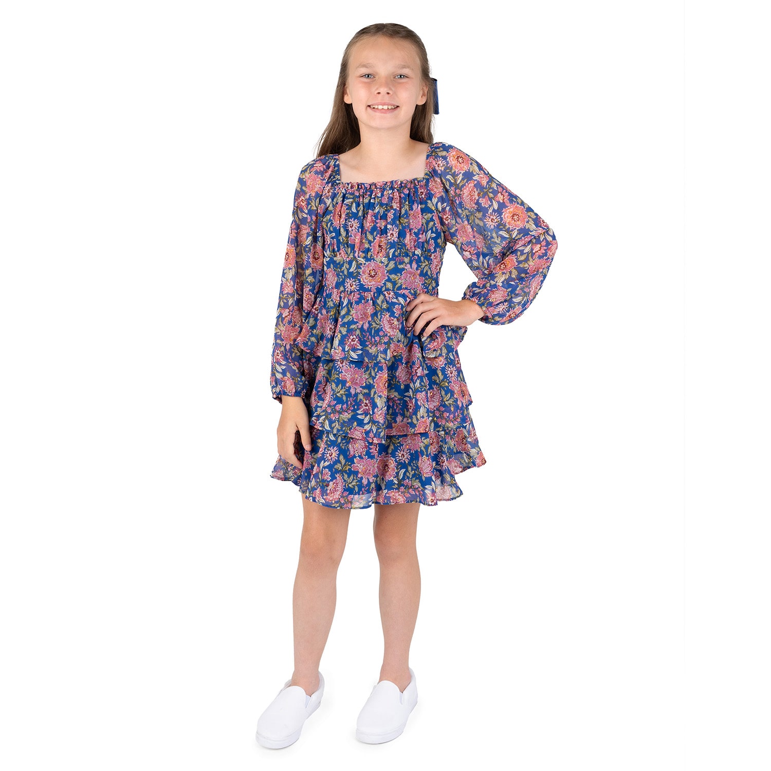 Rare Editions Big Kid Girls Balloon Long Sleeve Fit + Flare Dress