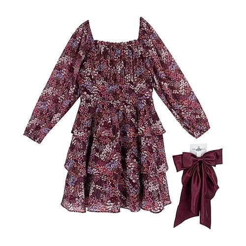 Rare Editions Big Kid Girls Balloon Long Sleeve Fit + Flare Dress In Red