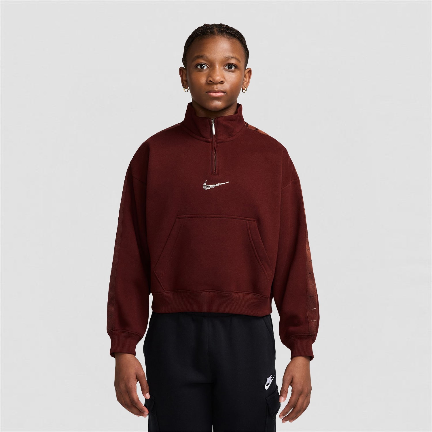 Nike Big Kid Girls Mock Neck Long Sleeve Fleece Active Quarter-Zip Pullover