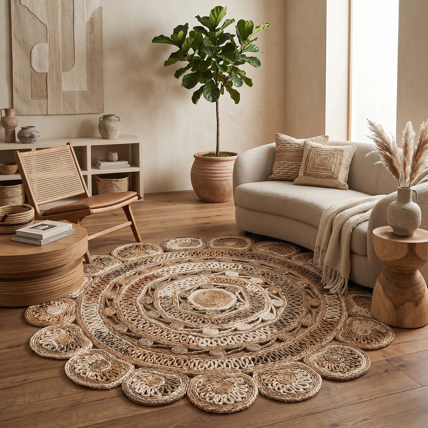 Brynn Eada Geometric Braided Stain Resistant Indoor Round Area Rug