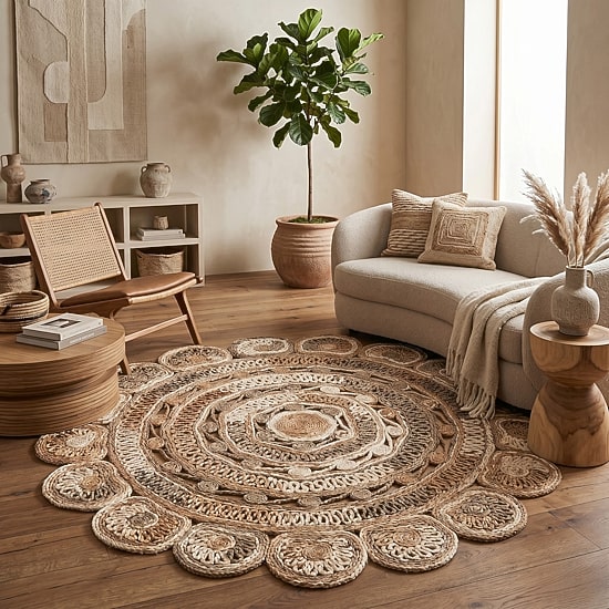 Brynn Eada Geometric Braided Stain Resistant Indoor Round Area Rug