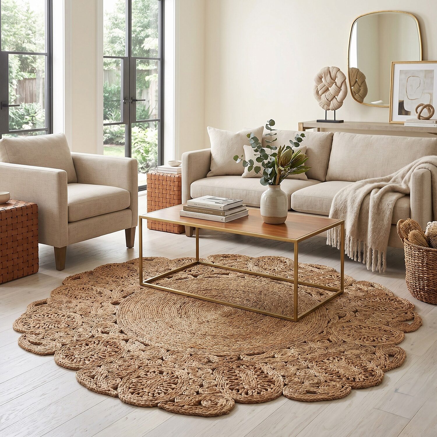 Brynn Frey Floral Braided Stain Resistant Indoor Round Area Rug