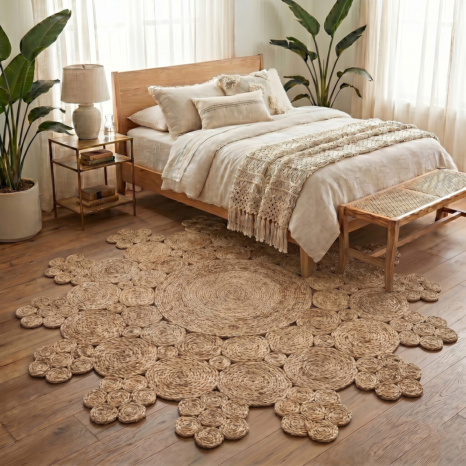 Brynn Iris Floral Braided Stain Resistant Indoor Round Area Rug