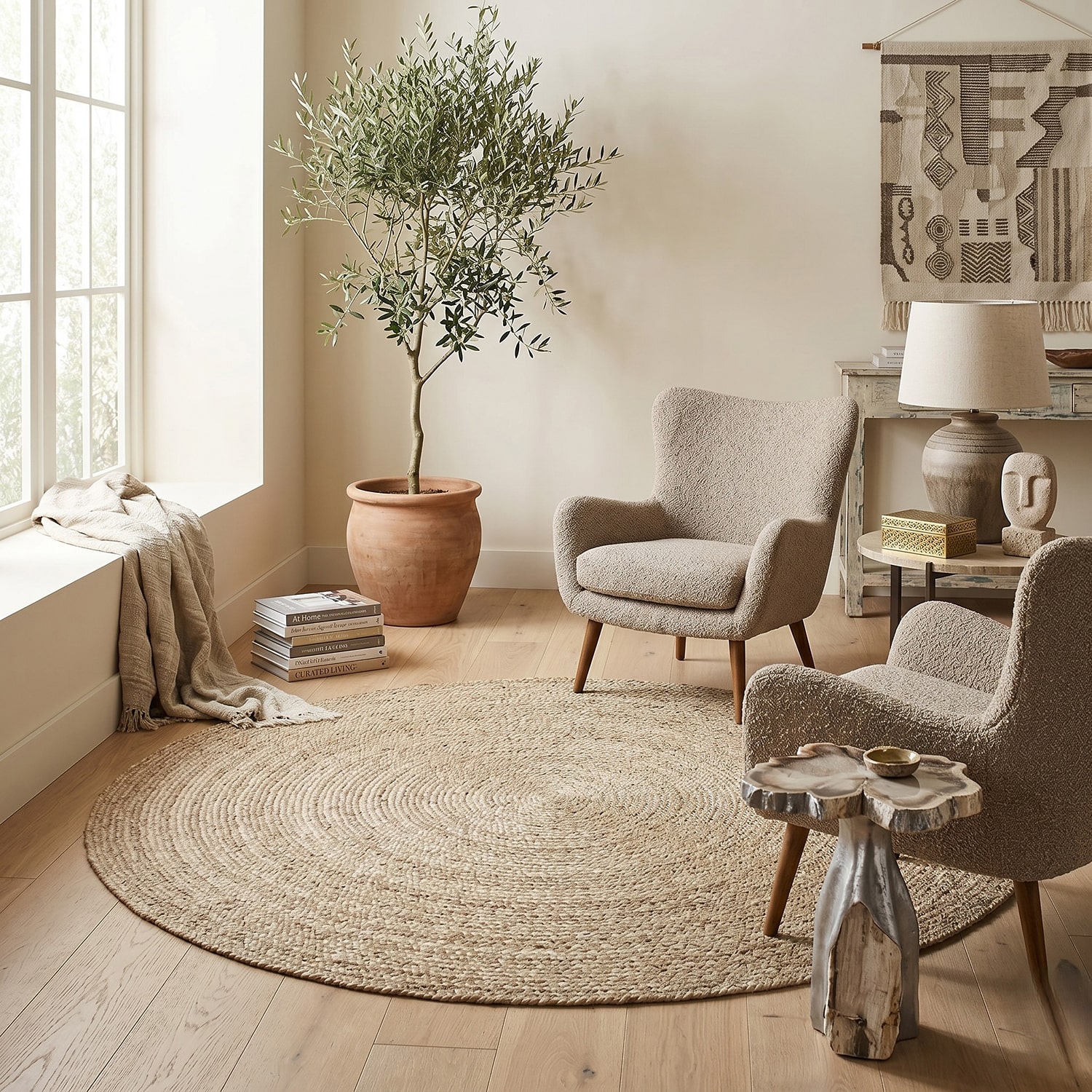Brynn Mich Solid Braided Stain Resistant Indoor Round Area Rug
