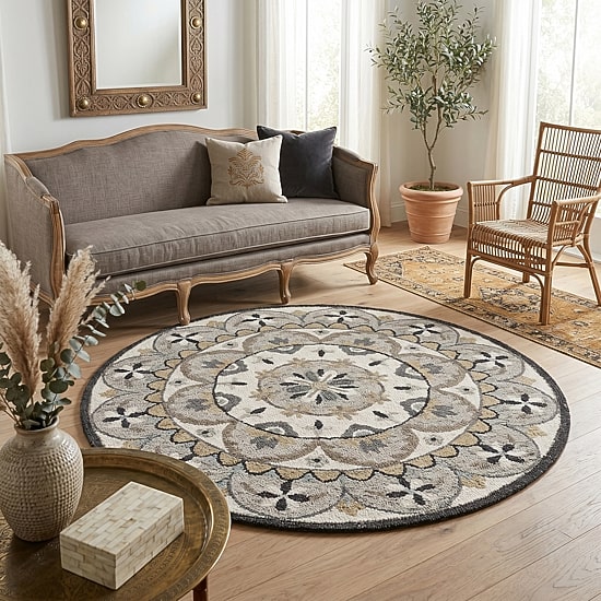 Daisy Dia Floral Hand Tufted Indoor Round Area Rug
