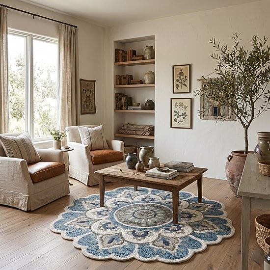 Daisy May Floral Hand Tufted Indoor Round Area Rug