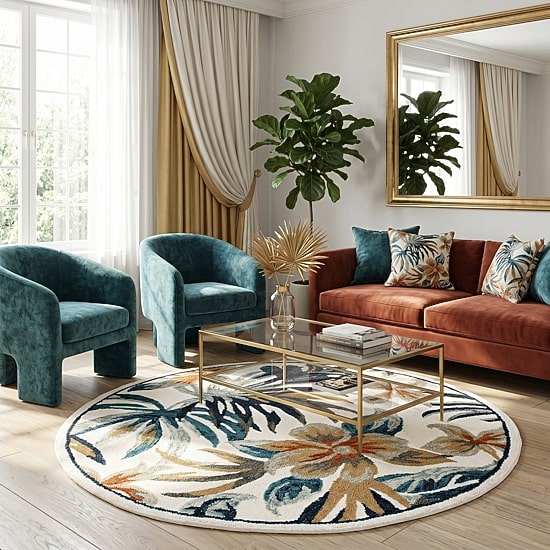 LR HOME Sindy Tropical Indoor Round Area Rug