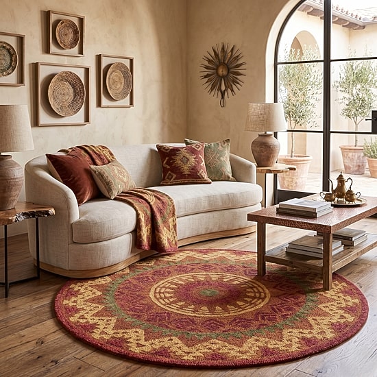 LR HOME Daisy Southwest Indoor Round Area Rug