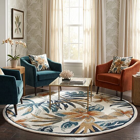LR HOME Sindy Tropical Indoor Round Area Rug