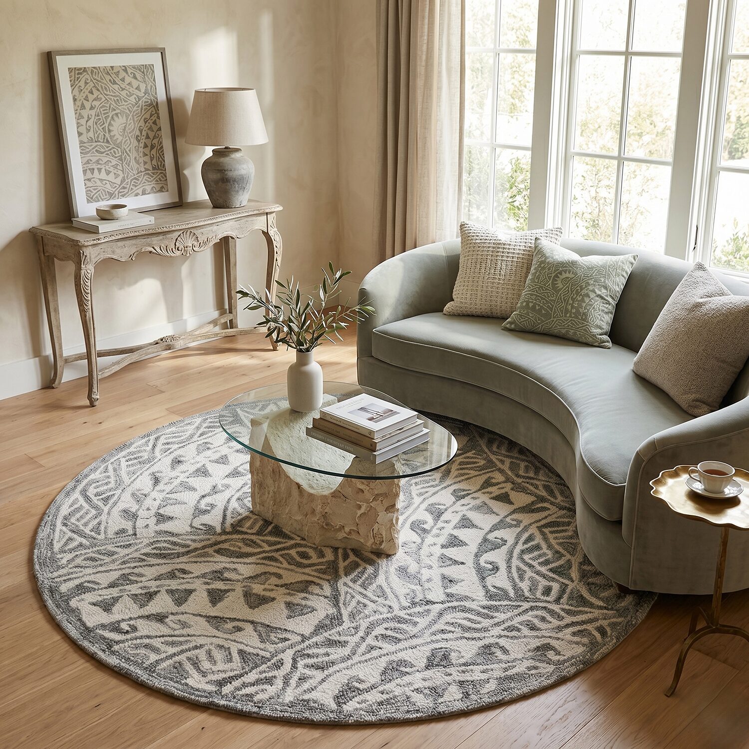 Daisy Den Geometric Hand Tufted Indoor Round Area Rug