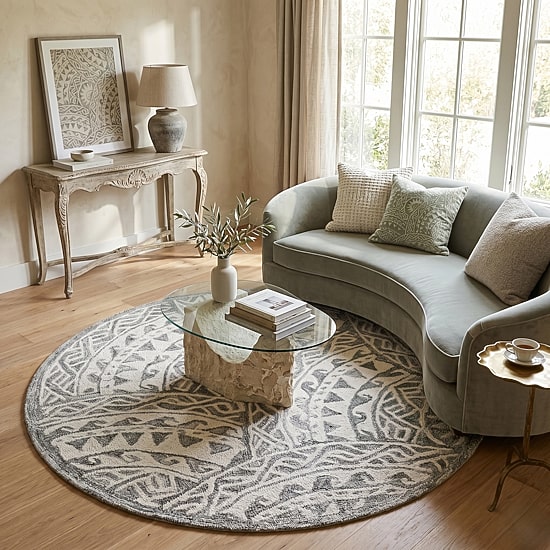 Daisy Den Geometric Hand Tufted Indoor Round Area Rug