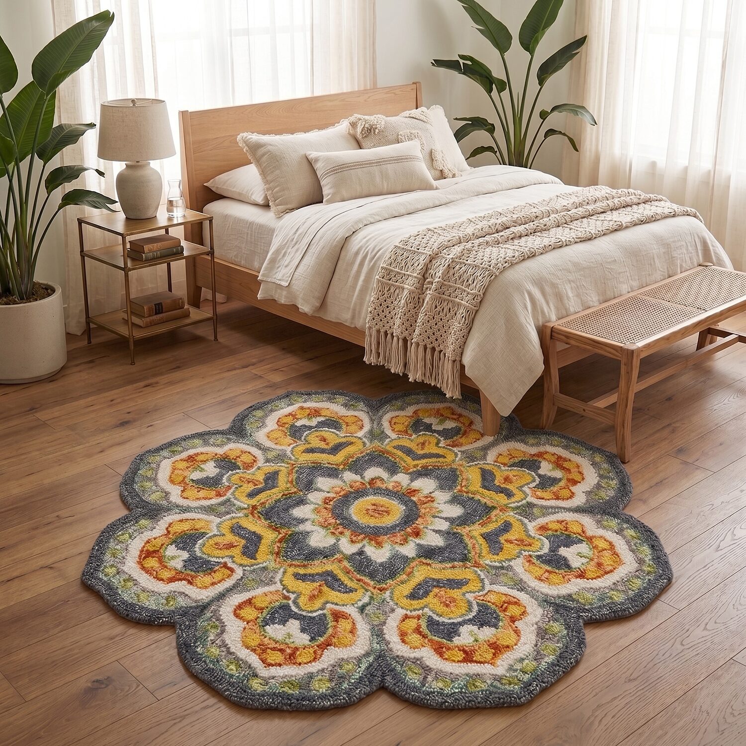 Daisy Bel Floral Hand Tufted Indoor Round Area Rug