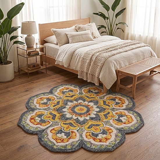 Daisy Bel Floral Hand Tufted Indoor Round Area Rug