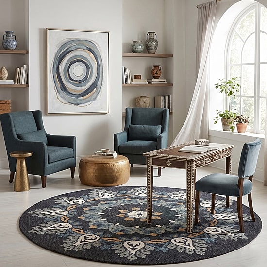 Daisy Cel Floral Hand Tufted Indoor Round Area Rug